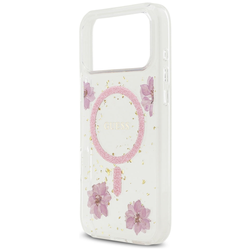 MagSafe-kotelo Apple iPhone 17 Pro Maxille, Guess, Resin Flowers and Glitter, Pinkki