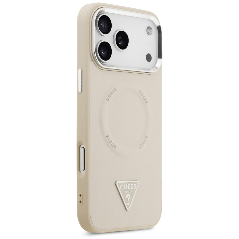 MagSafe-kotelo Apple iPhone 17 Pro Maxille, Guess, Triangle Logo, Hopeanbeige