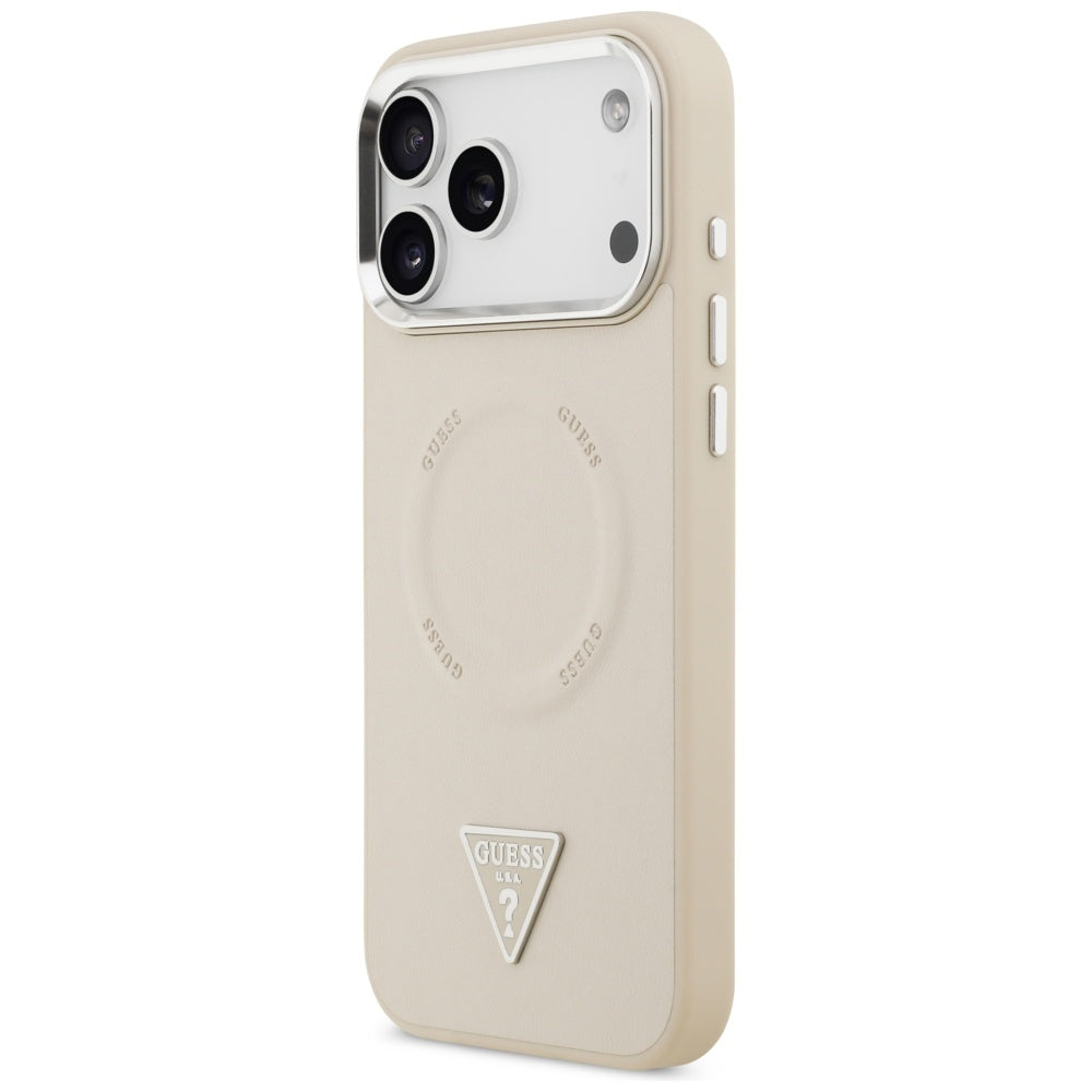 MagSafe-kotelo Apple iPhone 17 Pro Maxille, Guess, Triangle Logo, Hopeanbeige