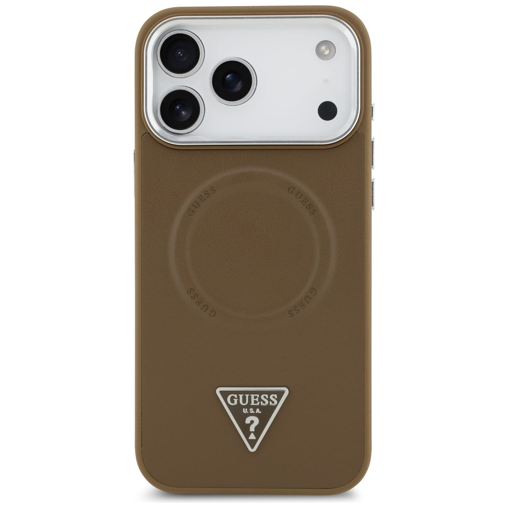 MagSafe-kotelo Apple iPhone 17 Pro Maxille, Guess, Triangle Logo, Hopeanruskea