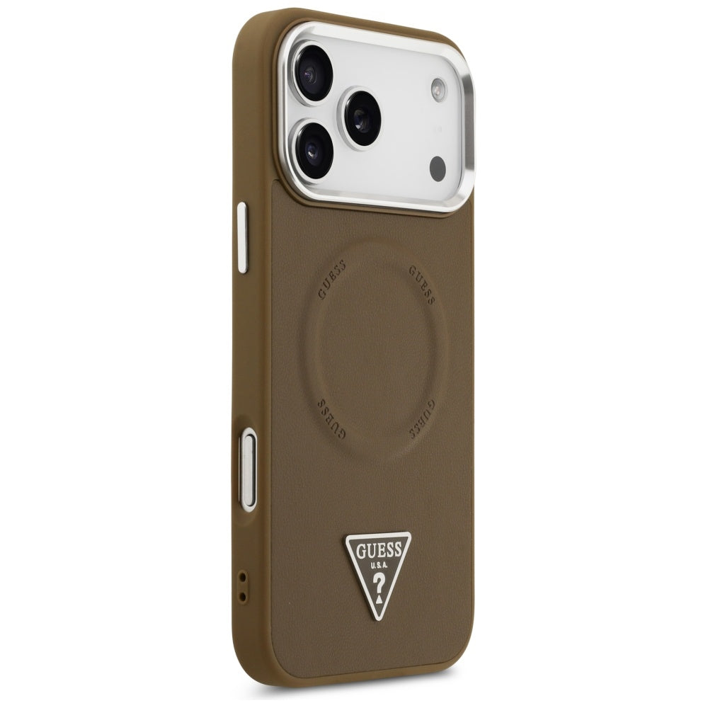 MagSafe-kotelo Apple iPhone 17 Pro Maxille, Guess, Triangle Logo, Hopeanruskea