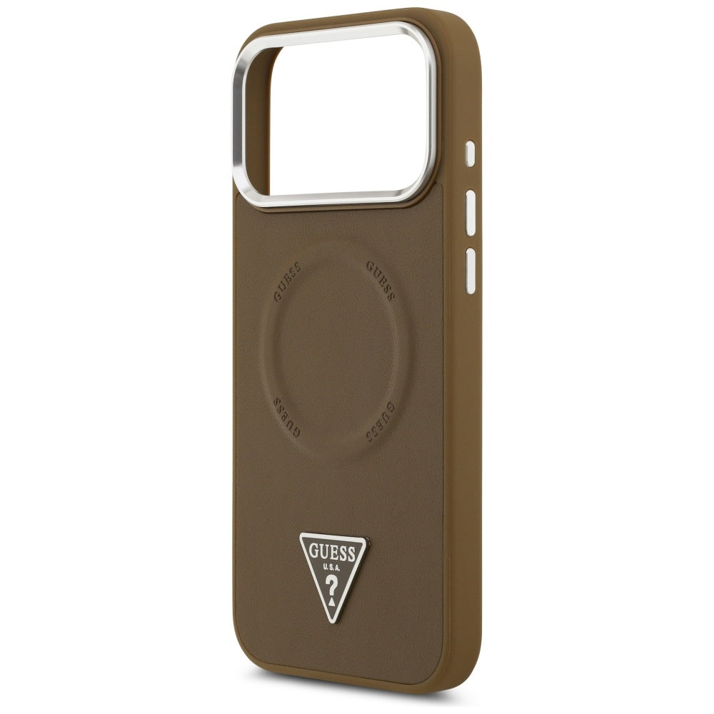 MagSafe-kotelo Apple iPhone 17 Pro Maxille, Guess, Triangle Logo, Hopeanruskea