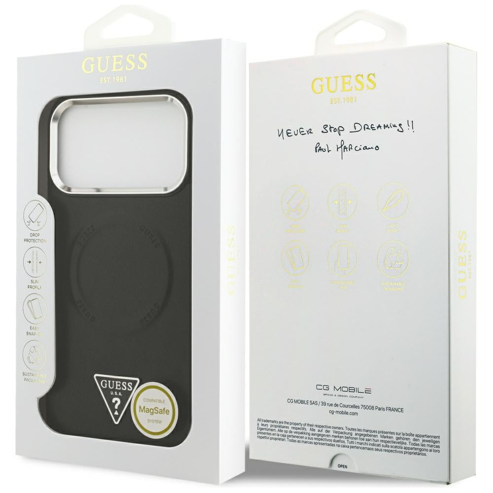 MagSafe-kotelo Apple iPhone 17 Pro Maxille, Guess, Triangle Logo, Musta Hopea