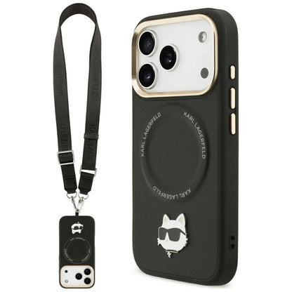 MagSafe-kotelo Apple iPhone 17 Pro Maxille, Karl Lagerfeld, Big Strap Choupette Metal Logo, Musta