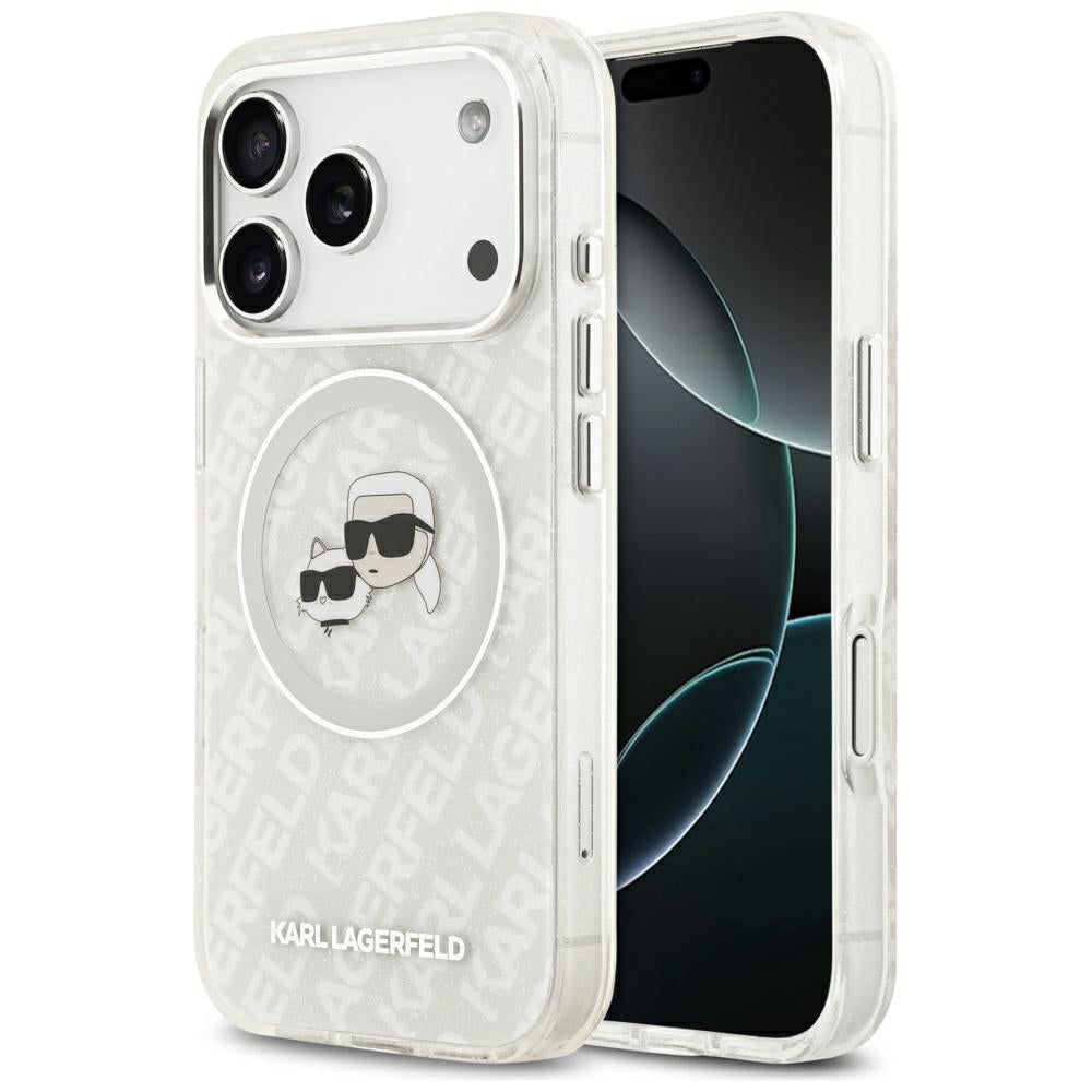 MagSafe-kotelo Apple iPhone 17 Pro Maxille, Karl Lagerfeld, Glitter Karl & Choupette Head, Valkoinen