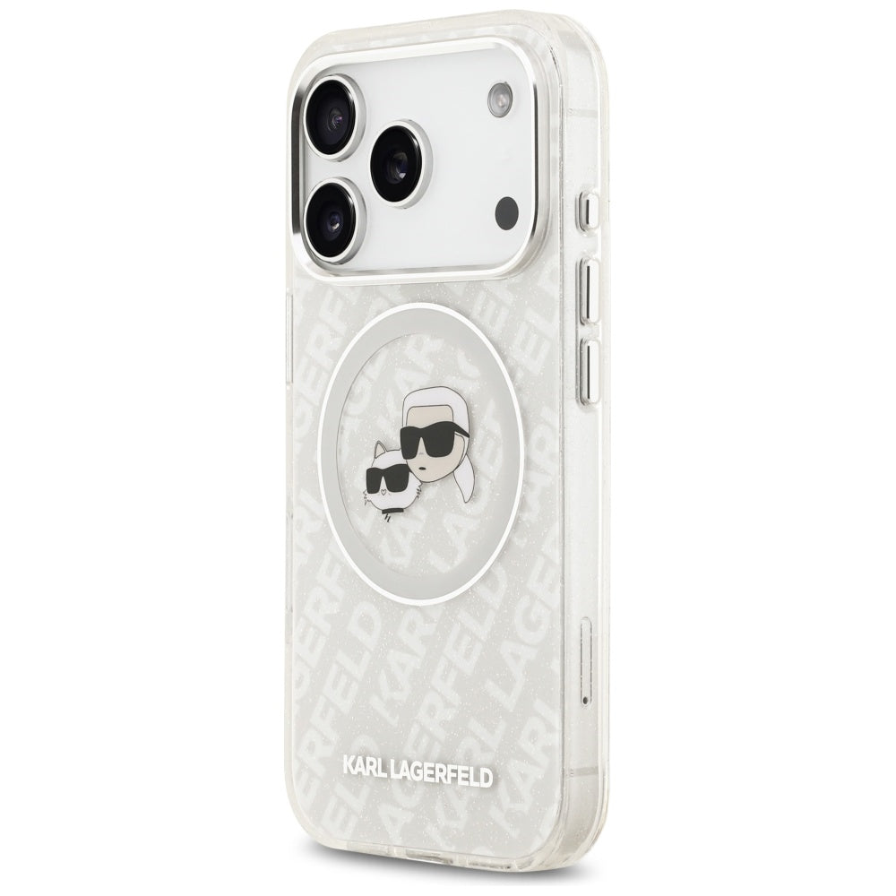 MagSafe-kotelo Apple iPhone 17 Pro Maxille, Karl Lagerfeld, Glitter Karl & Choupette Head, Valkoinen