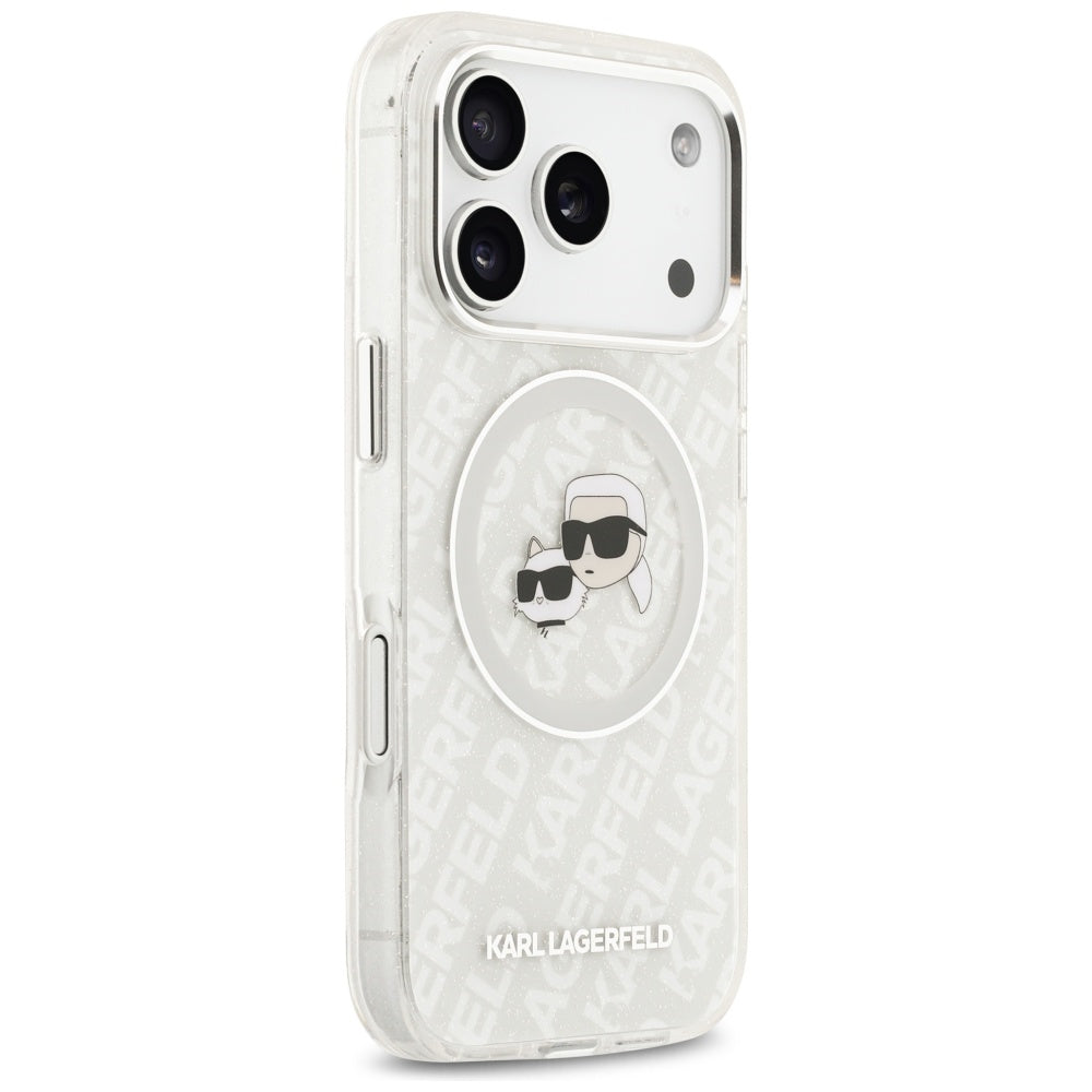 MagSafe-kotelo Apple iPhone 17 Pro Maxille, Karl Lagerfeld, Glitter Karl & Choupette Head, Valkoinen