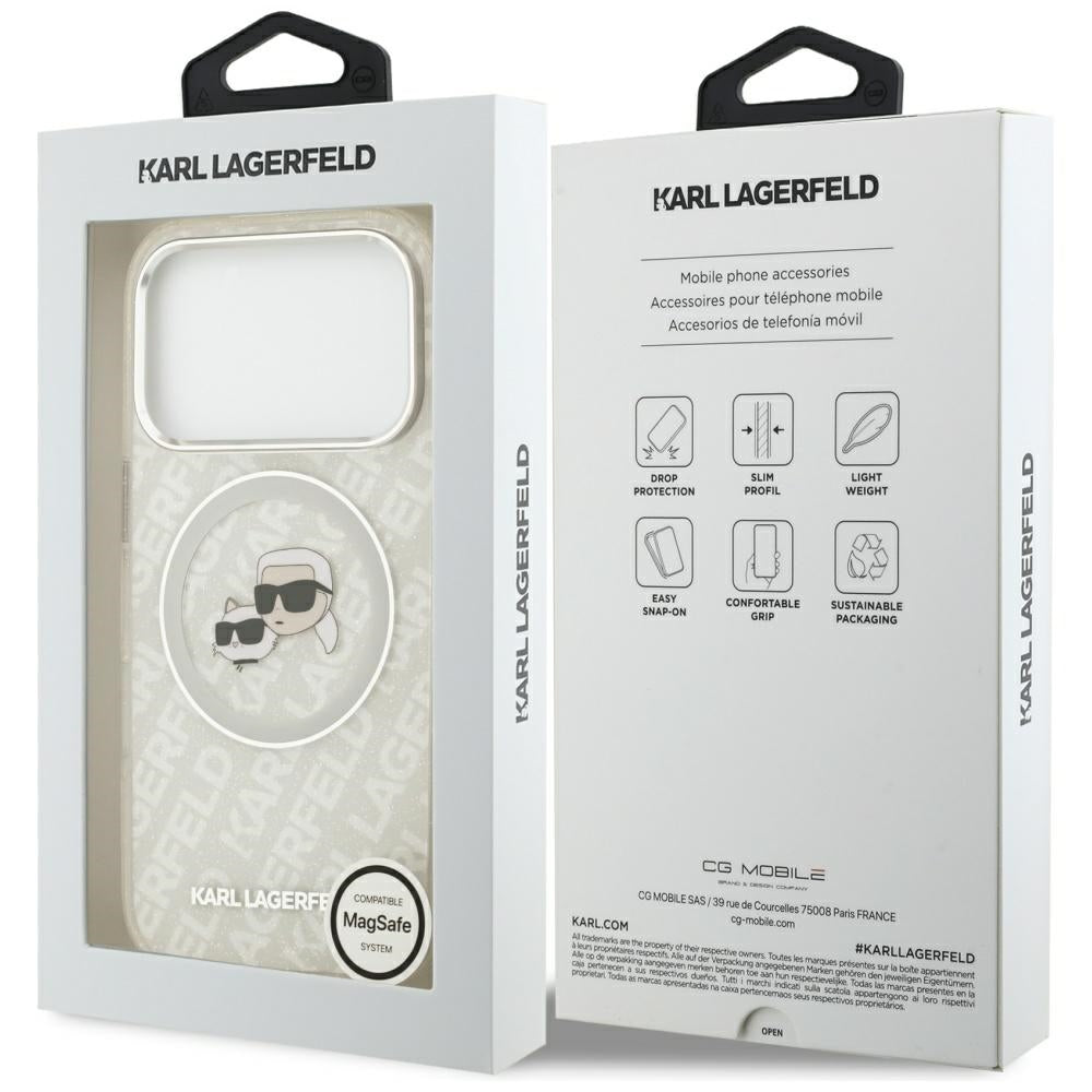 MagSafe-kotelo Apple iPhone 17 Pro Maxille, Karl Lagerfeld, Glitter Karl & Choupette Head, Valkoinen