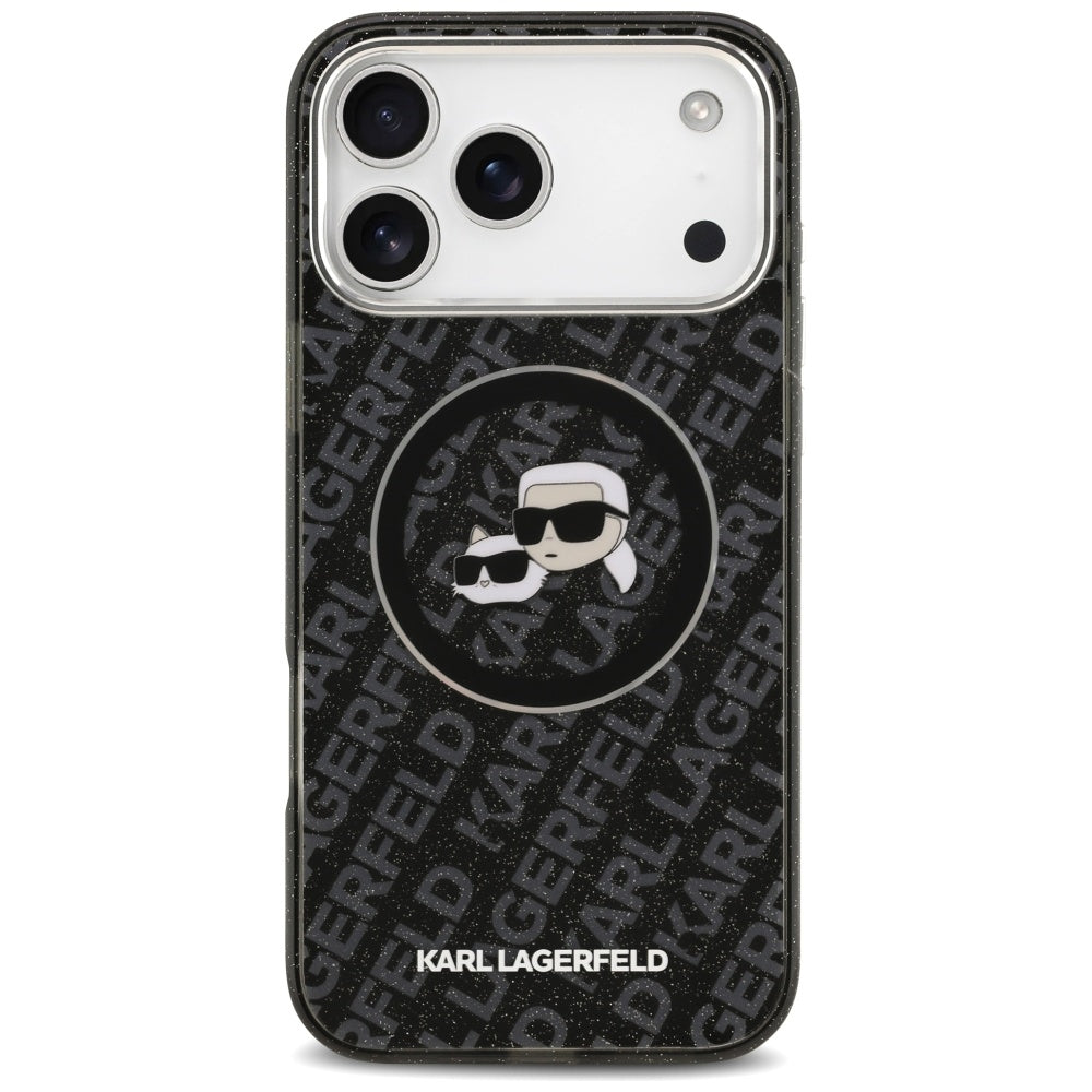 MagSafe-kotelo Apple iPhone 17 Pro Maxille, Karl Lagerfeld, Glitter Karl & Choupette Head, Musta