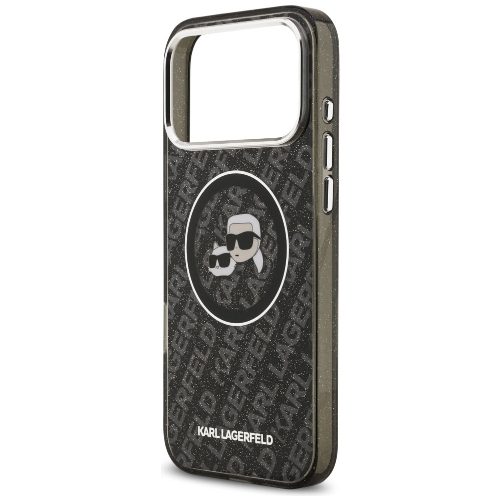 MagSafe-kotelo Apple iPhone 17 Pro Maxille, Karl Lagerfeld, Glitter Karl & Choupette Head, Musta
