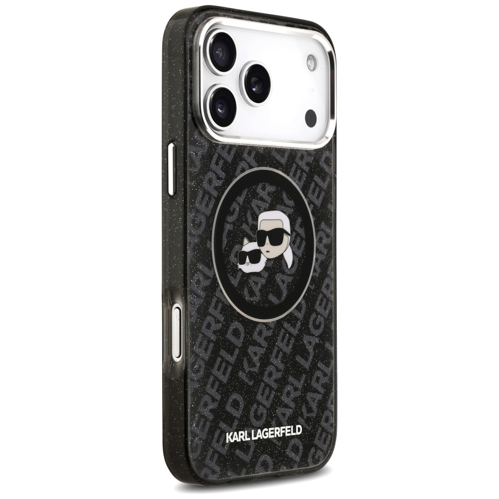 MagSafe-kotelo Apple iPhone 17 Pro Maxille, Karl Lagerfeld, Glitter Karl & Choupette Head, Musta
