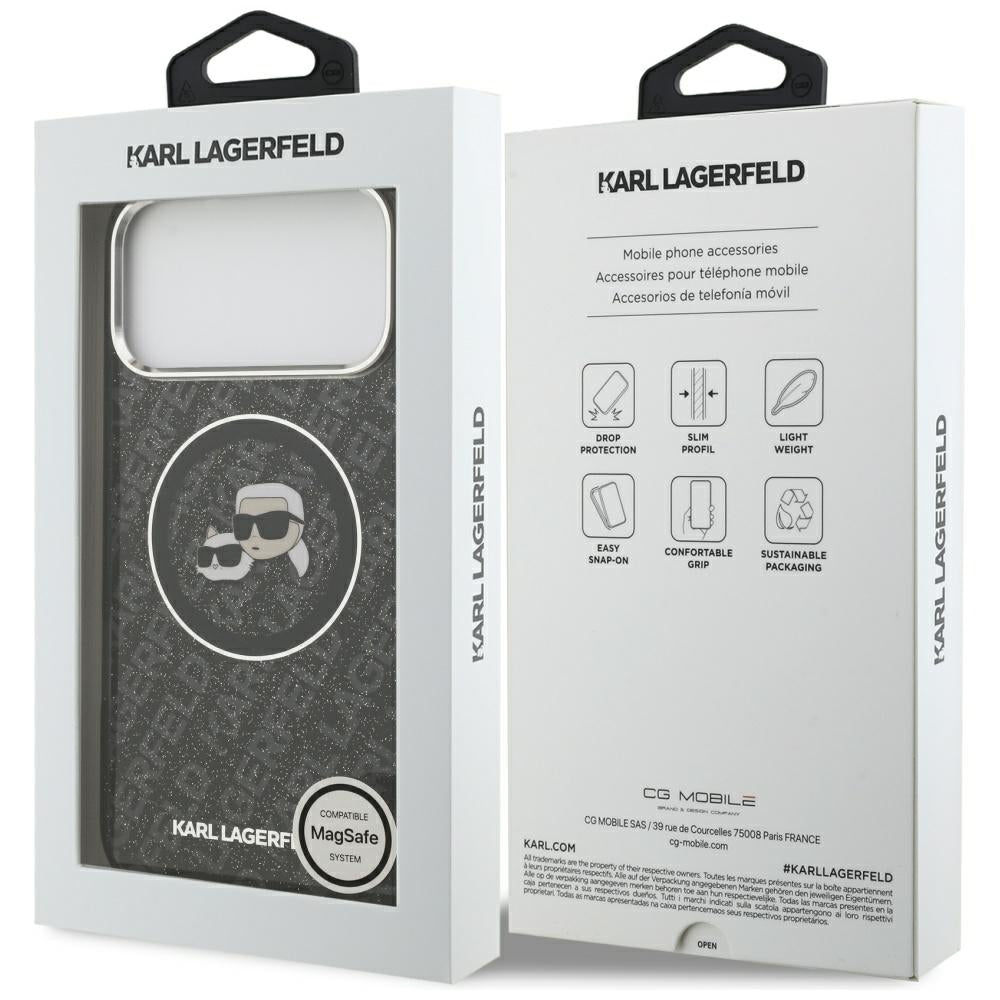 MagSafe-kotelo Apple iPhone 17 Pro Maxille, Karl Lagerfeld, Glitter Karl & Choupette Head, Musta