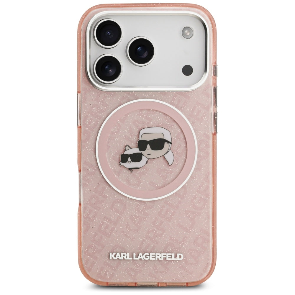 MagSafe-kotelo Apple iPhone 17 Pro Maxille, Karl Lagerfeld, Glitter Karl & Choupette Head, Pinkki
