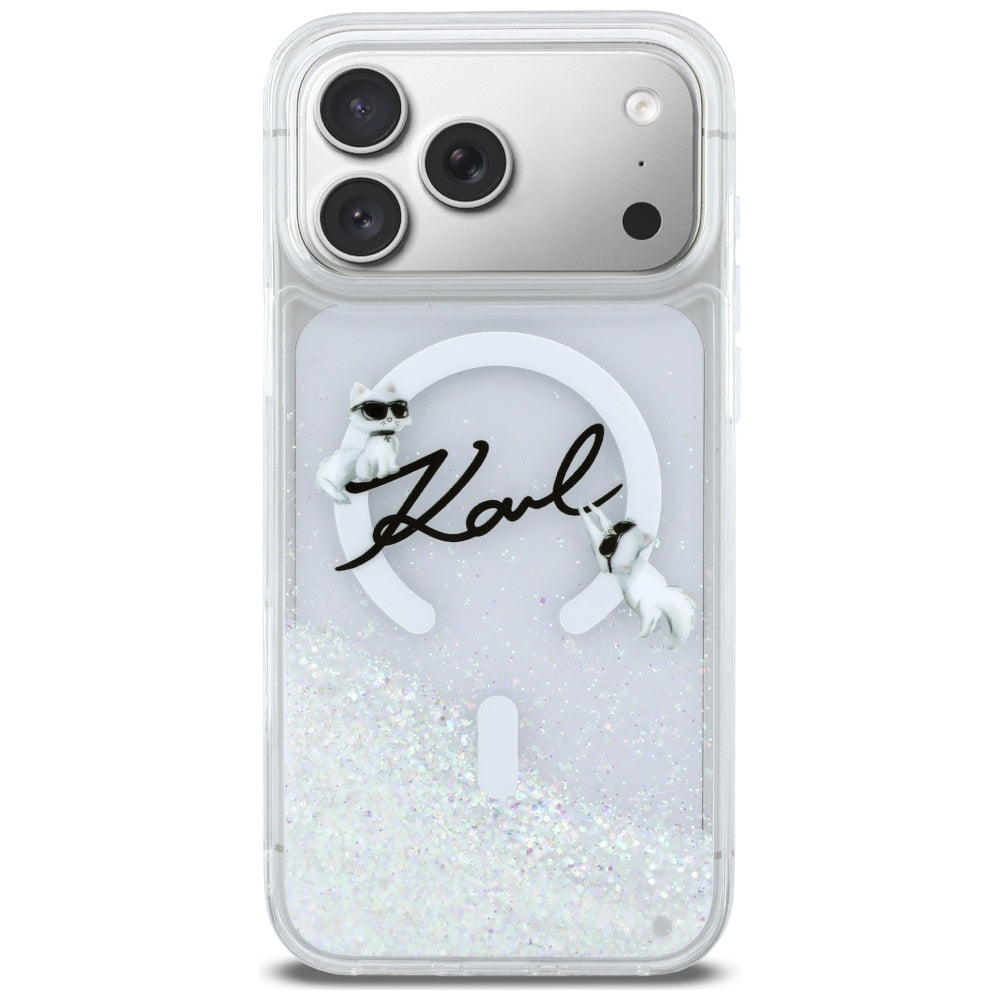 MagSafe-kotelo Apple iPhone 17 Pro Maxille, Karl Lagerfeld, Glitter Karl Script Logo, Läpinäkyvä