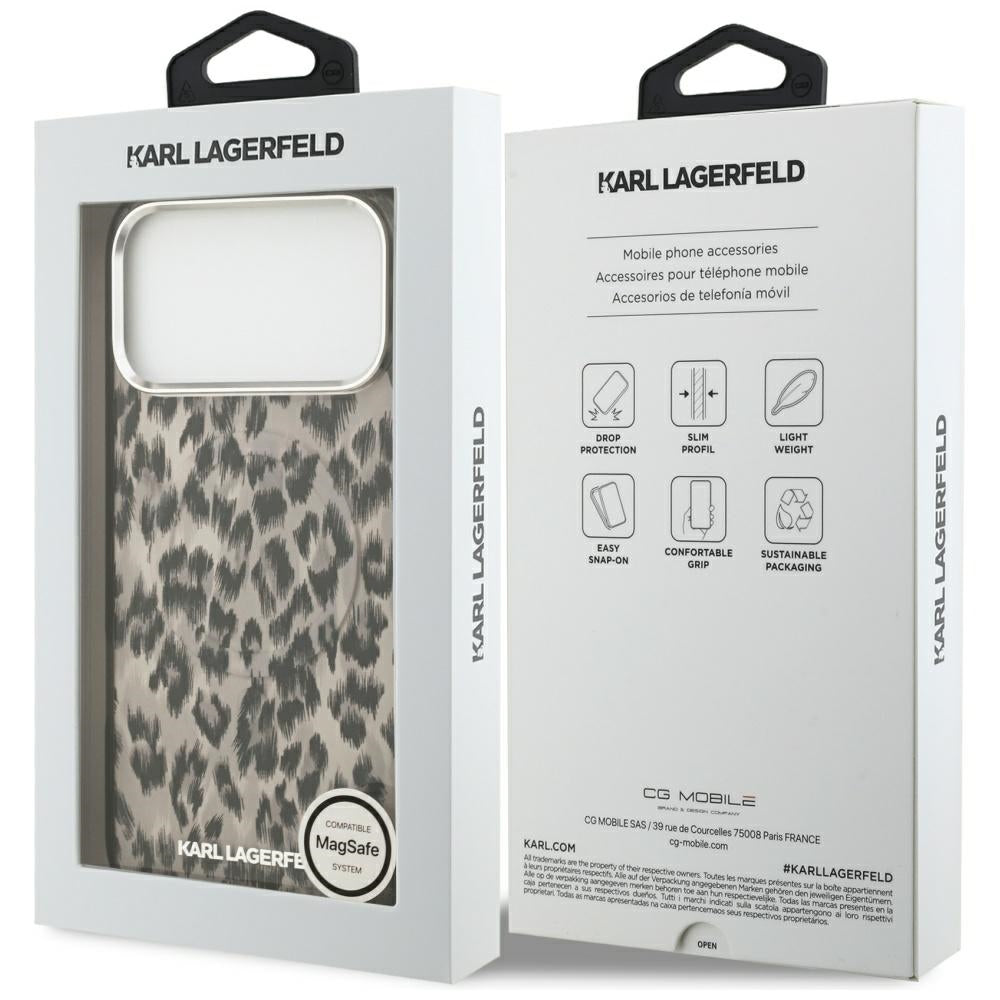 MagSafe-kotelo Apple iPhone 17 Pro Maxille, Karl Lagerfeld, IML Leopard -kuosi, Ruskea