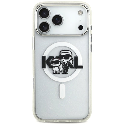 MagSafe-kotelo Apple iPhone 17 Pro Maxille, Karl Lagerfeld, IML Sketch Logo Glitter Karl & Choupette, Läpinäkyvä
