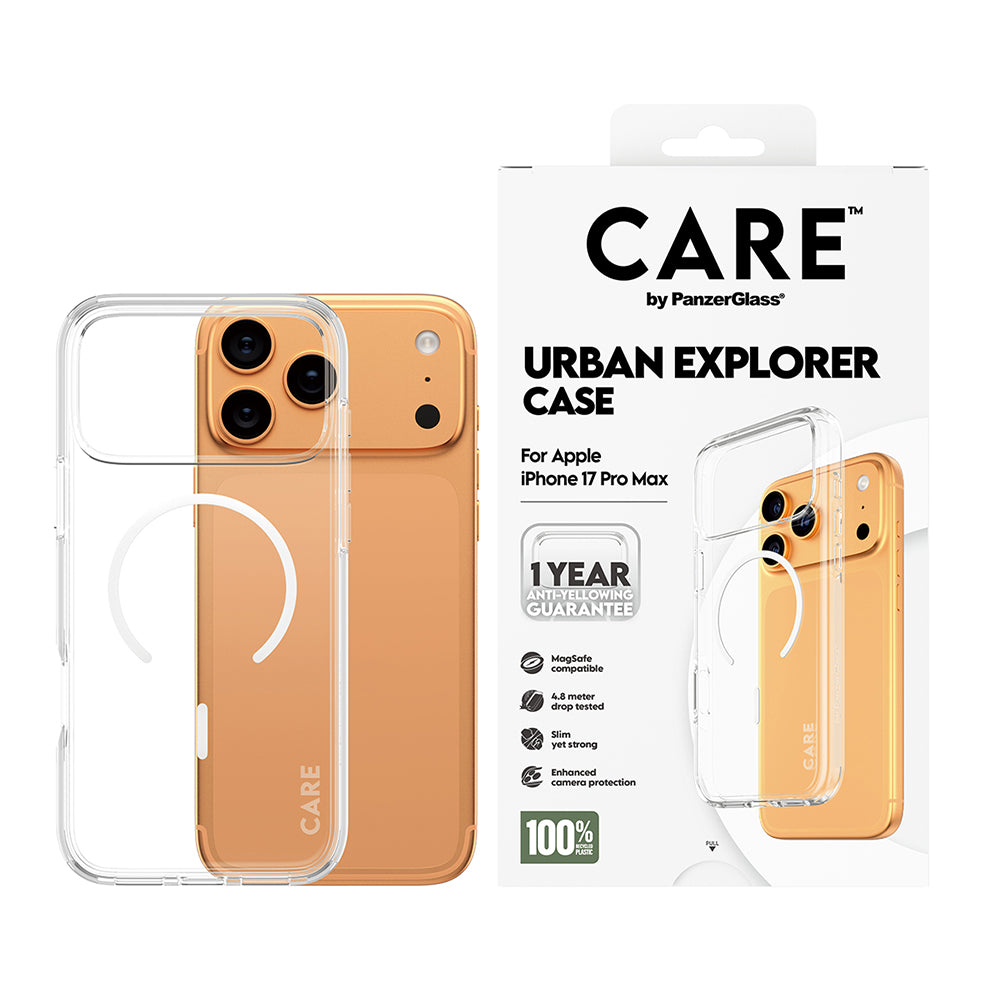 MagSafe-kotelo Apple iPhone 17 Pro Maxille, PanzerGlass, Care Urban Explorer, Valkoinen Läpinäkyvä