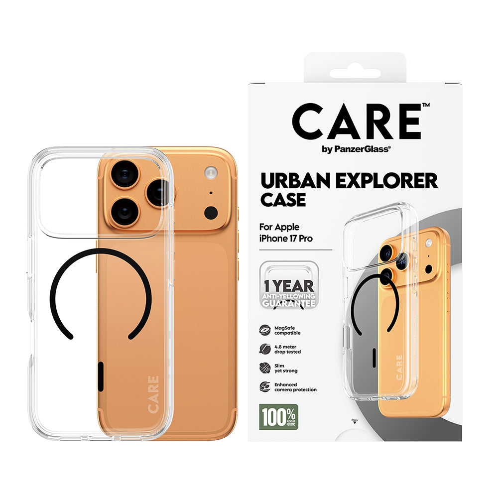 MagSafe-kotelo Apple iPhone 17 Pro Maxille, PanzerGlass, Care Urban Explorer, Musta Läpinäkyvä