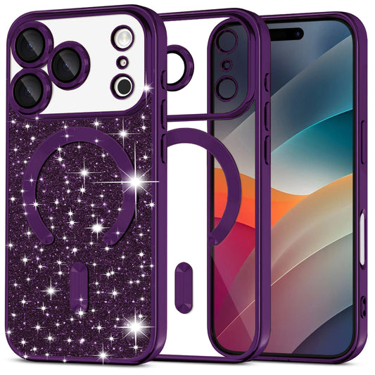 MagSafe-kotelo Apple iPhone 17 Prolle, Techsuit, Luxury Glitter, Tummanvioletti