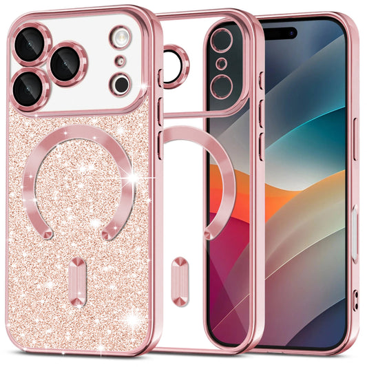 MagSafe-kotelo Apple iPhone 17 Prolle, Techsuit, Luxury Glitter, Kultainen Vaaleanpunainen