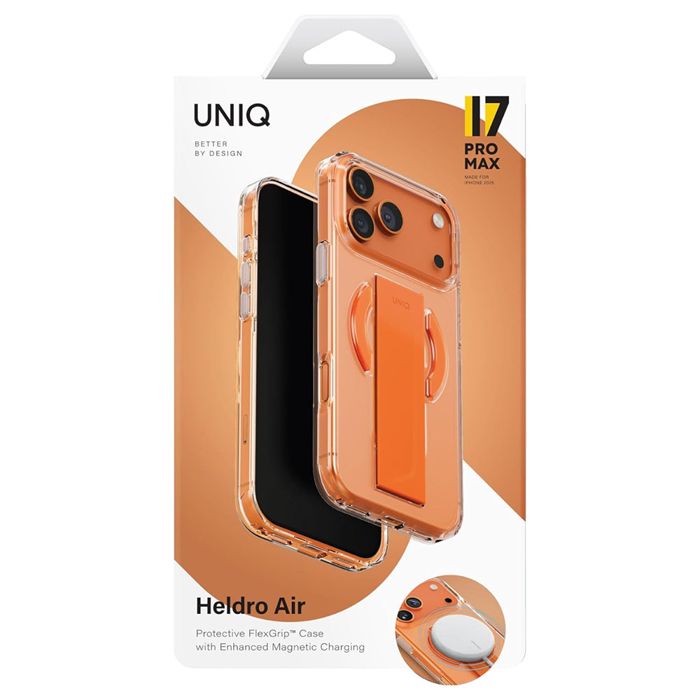 MagSafe-kotelo Apple iPhone 17 Prolle, UNIQ, Heldro Air MagClick, Oranssi Läpinäkyvä