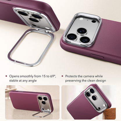 MagSafe-kuori Apple iPhone 18 Pro / 17 Pro:lle, ESR, Atelier jalustalla, Tummanpunainen satiinipintainen