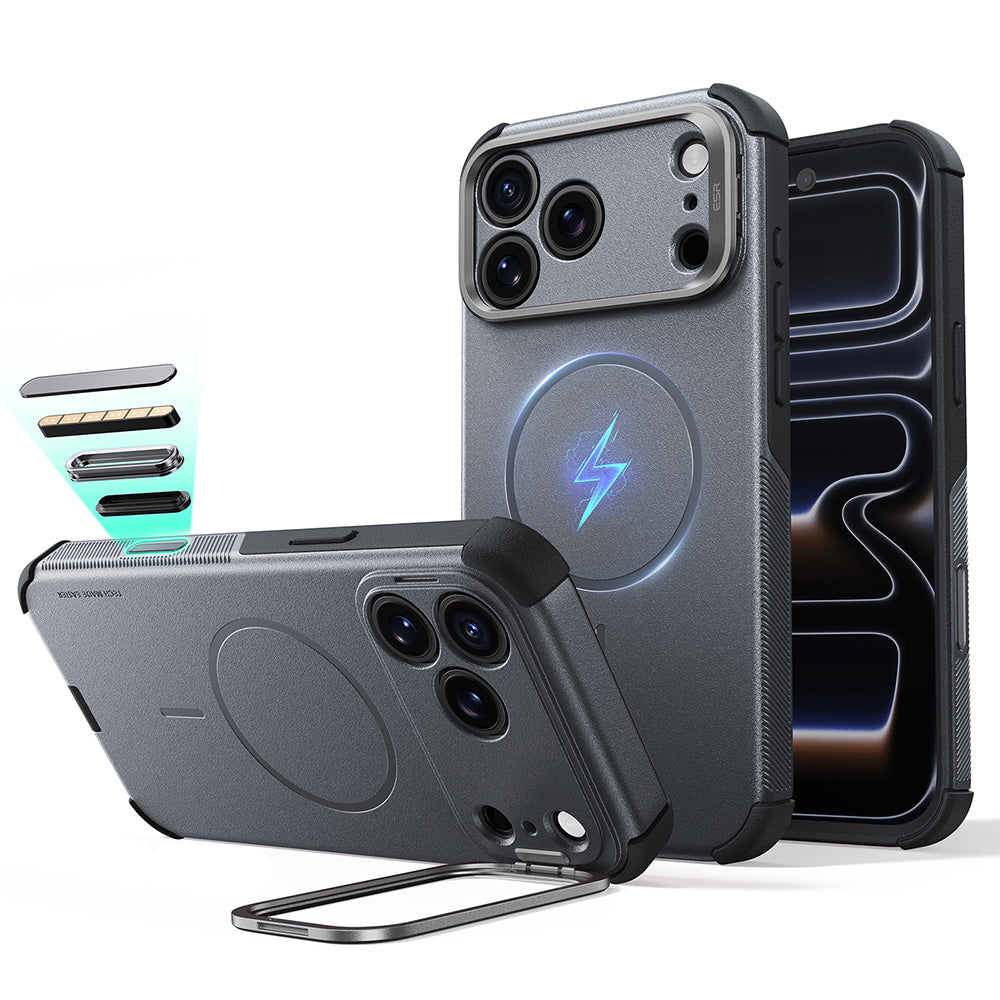 MagSafe-kuori Apple iPhone 18 Pro / 17 Pro:lle, ESR, Cyber Armor Kickstand, Harmaa