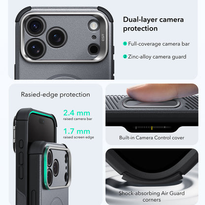 MagSafe-kuori Apple iPhone 18 Pro / 17 Pro:lle, ESR, Cyber Armor Kickstand, Harmaa