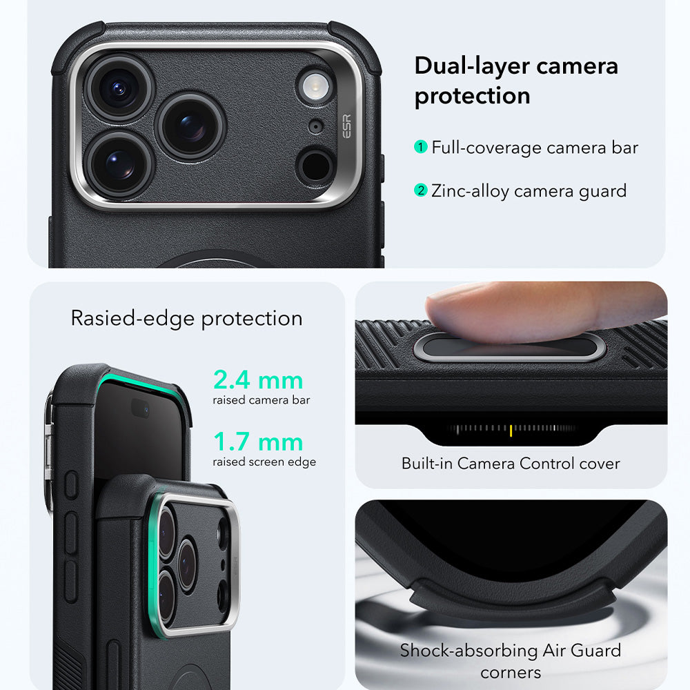 MagSafe-kuori Apple iPhone 18 Pro / 17 Pro:lle, ESR, Cyber Armor Kickstand, Musta