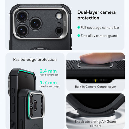MagSafe-kuori Apple iPhone 18 Pro / 17 Pro:lle, ESR, Cyber Armor Kickstand, Musta