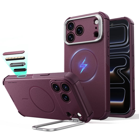 MagSafe-kuori Apple iPhone 18 Pro / 17 Pro:lle, ESR, Cyber Armor Kickstand, Tummanpunainen satiinipintainen