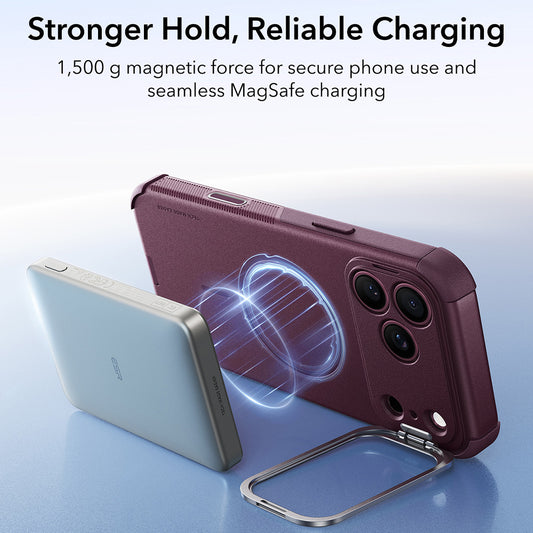 MagSafe-kuori Apple iPhone 18 Pro / 17 Pro:lle, ESR, Cyber Armor Kickstand, Tummanpunainen satiinipintainen