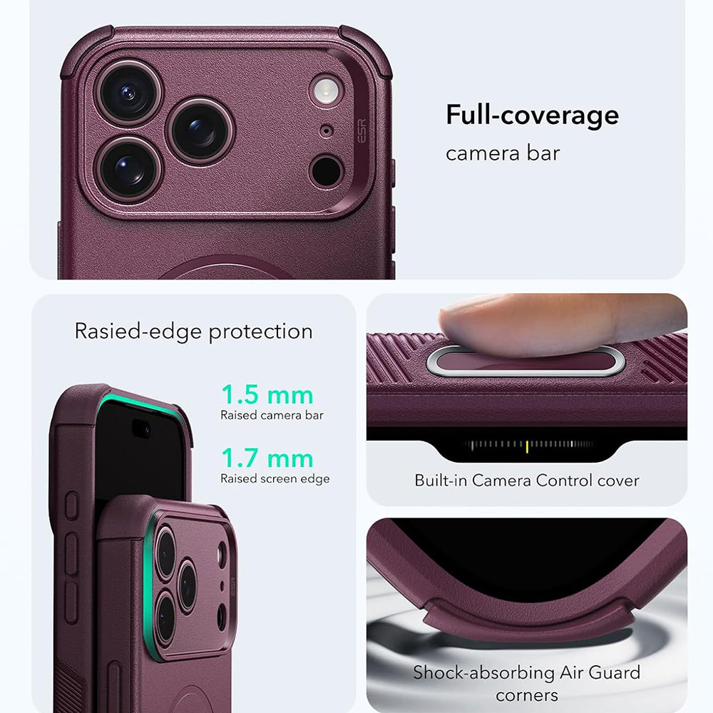 MagSafe-kuori Apple iPhone 18 Pro / 17 Pro -puhelimelle, ESR, Cyber, satiininen tummanviininpunainen