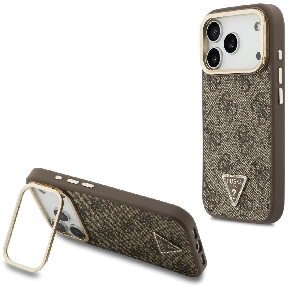 MagSafe-kuori Apple iPhone 18 Pro / 17 Pro -puhelimelle, Guess, 4G Triangle Logo & Stand Camera, ruskea