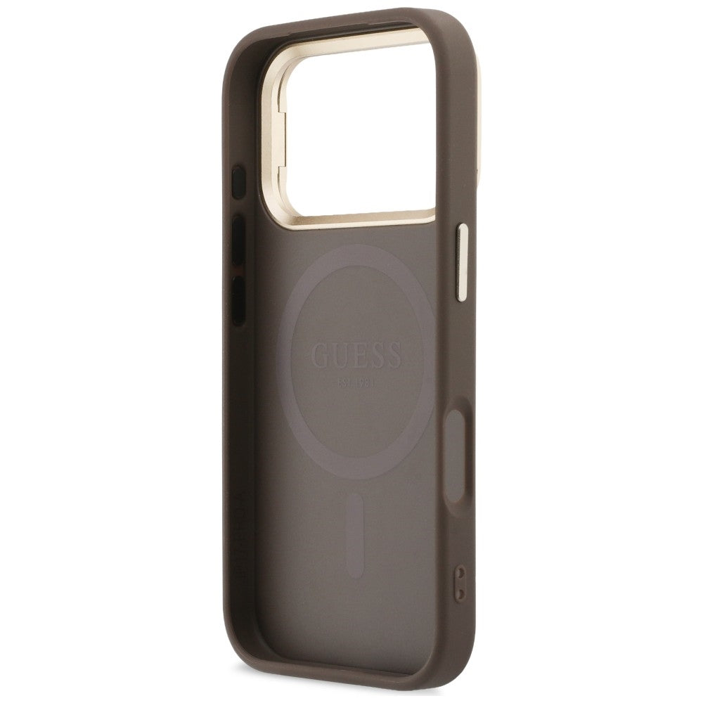 MagSafe-kuori Apple iPhone 18 Pro / 17 Pro -puhelimelle, Guess, 4G Triangle Logo & Stand Camera, ruskea