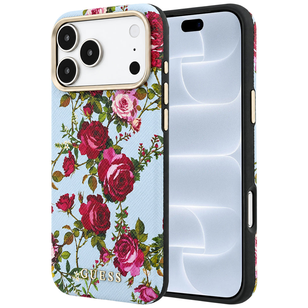 MagSafe-kuori Apple iPhone 18 Pro / 17 Pro -puhelimelle, Guess, Blossom Roses Print, sininen