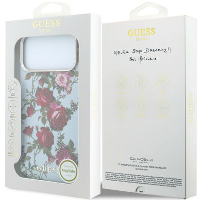 MagSafe-kuori Apple iPhone 18 Pro / 17 Pro -puhelimelle, Guess, Blossom Roses Print, sininen