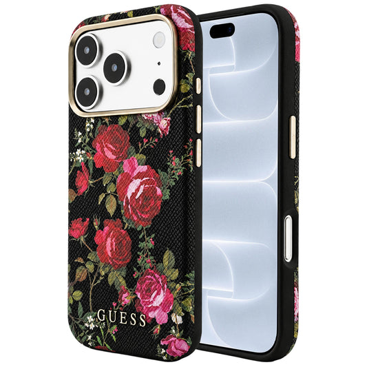 MagSafe-kuori Apple iPhone 18 Pro / 17 Pro -puhelimelle, Guess, Blossom Roses Print, musta