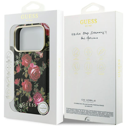 MagSafe Case for Apple iPhone 18 Pro / 17 Pro, Guess, Blossom Roses Print, Black