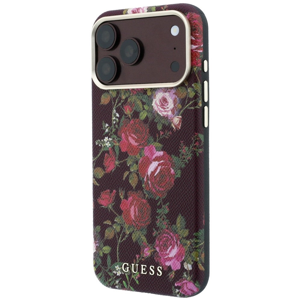 MagSafe-kuori Apple iPhone 18 Pro / 17 Pro -puhelimelle, Guess, Blossom Roses Print, viininpunainen