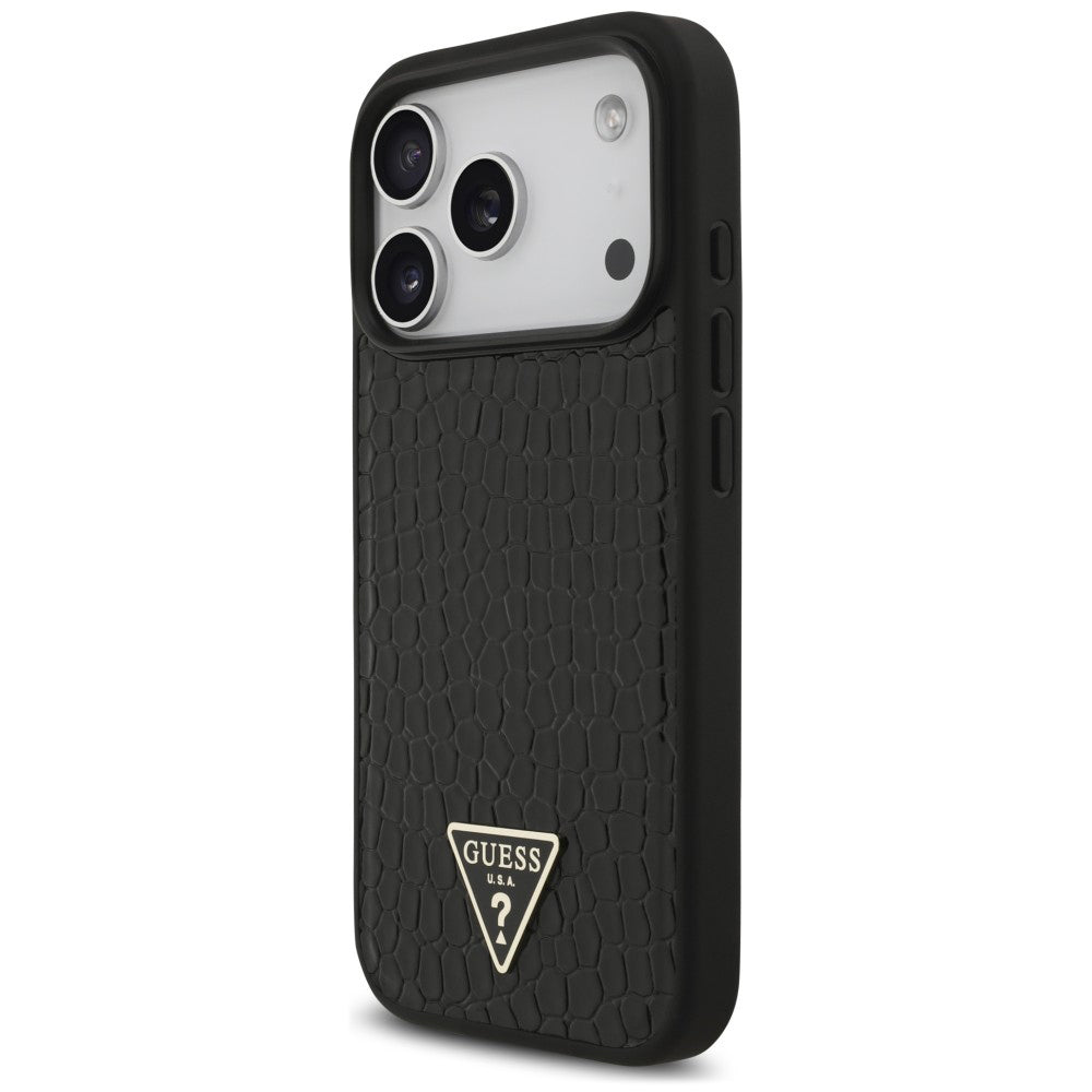 MagSafe Case for Apple iPhone 18 Pro / 17 Pro, Guess, Croco Triangle Logo, Black