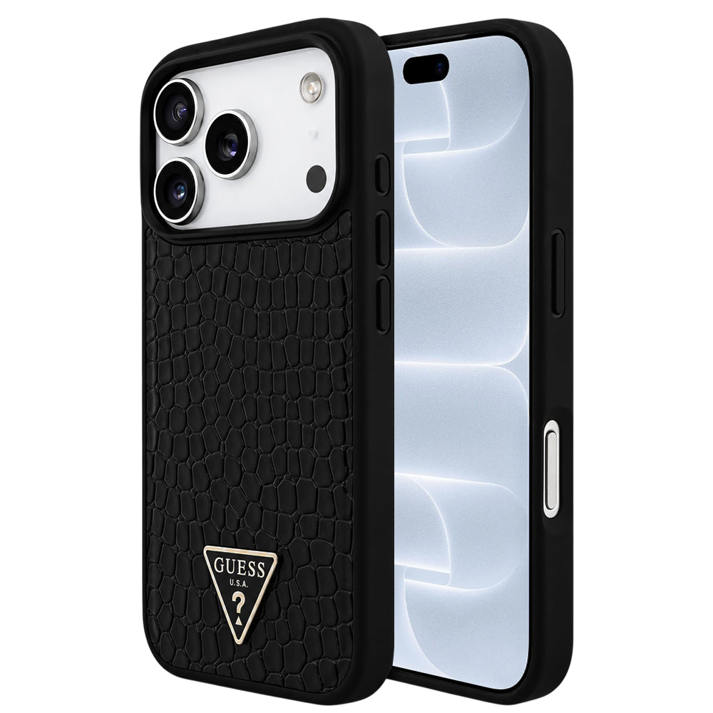 MagSafe Case for Apple iPhone 18 Pro / 17 Pro, Guess, Croco Triangle Logo, Black