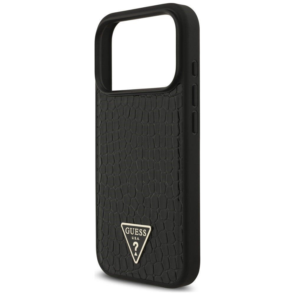 MagSafe Case for Apple iPhone 18 Pro / 17 Pro, Guess, Croco Triangle Logo, Black