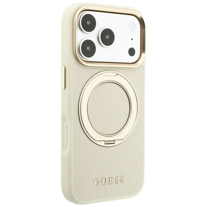 MagSafe-kuori Apple iPhone 18 Pro / 17 Pro -puhelimelle, Guess Grained Ring Stand 360 Classic, beige