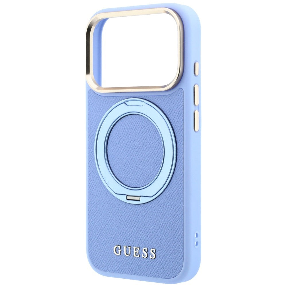 MagSafe-kuori Apple iPhone 18 Pro / 17 Pro -puhelimelle, Guess Grained Ring Stand 360 Classic, vaaleansininen
