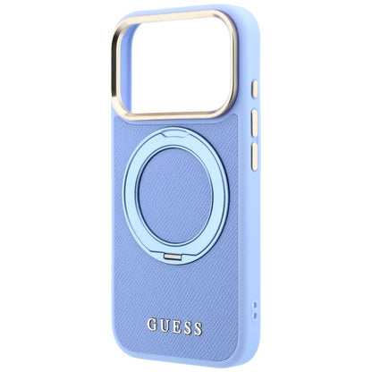MagSafe-kuori Apple iPhone 18 Pro / 17 Pro -puhelimelle, Guess Grained Ring Stand 360 Classic, vaaleansininen