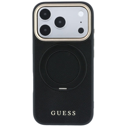 MagSafe-suojakuori Apple iPhone 18 Pro / 17 Pro -puhelimelle, Guess Grained Ring Stand 360 Classic, musta