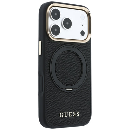 MagSafe-suojakuori Apple iPhone 18 Pro / 17 Pro -puhelimelle, Guess Grained Ring Stand 360 Classic, musta
