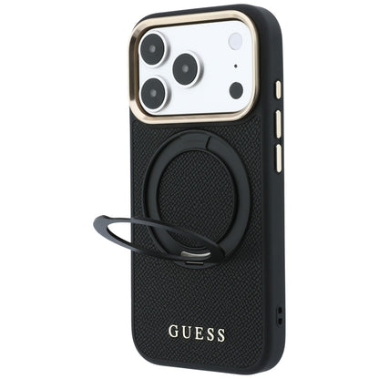 MagSafe-suojakuori Apple iPhone 18 Pro / 17 Pro -puhelimelle, Guess Grained Ring Stand 360 Classic, musta