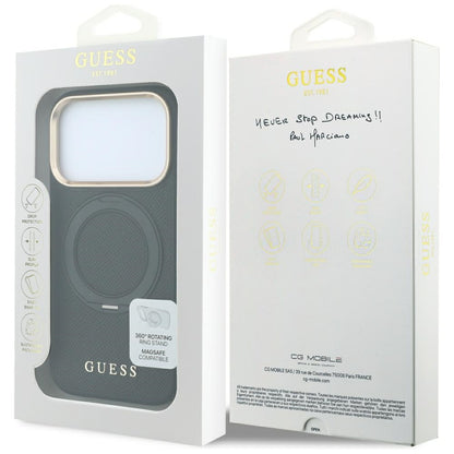 MagSafe-suojakuori Apple iPhone 18 Pro / 17 Pro -puhelimelle, Guess Grained Ring Stand 360 Classic, musta